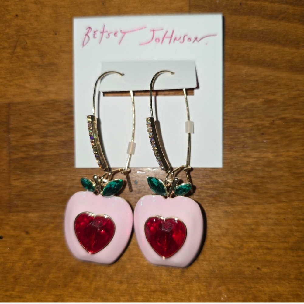 Betsey Johnson Pink Apple Heart Earrings